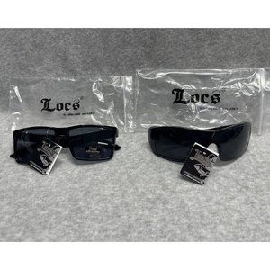 2 Pairs LOCS SUNGLASSES Classic Hardcore Gangster Biker Square Frame Dark Lens